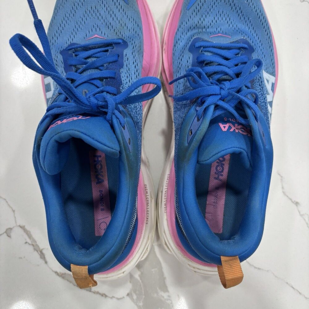 Hoka Bondi 8 Shoes Womens Size 10 Blue Pink Running Athletic Cushioned Sneakers - Picture 6 of 9